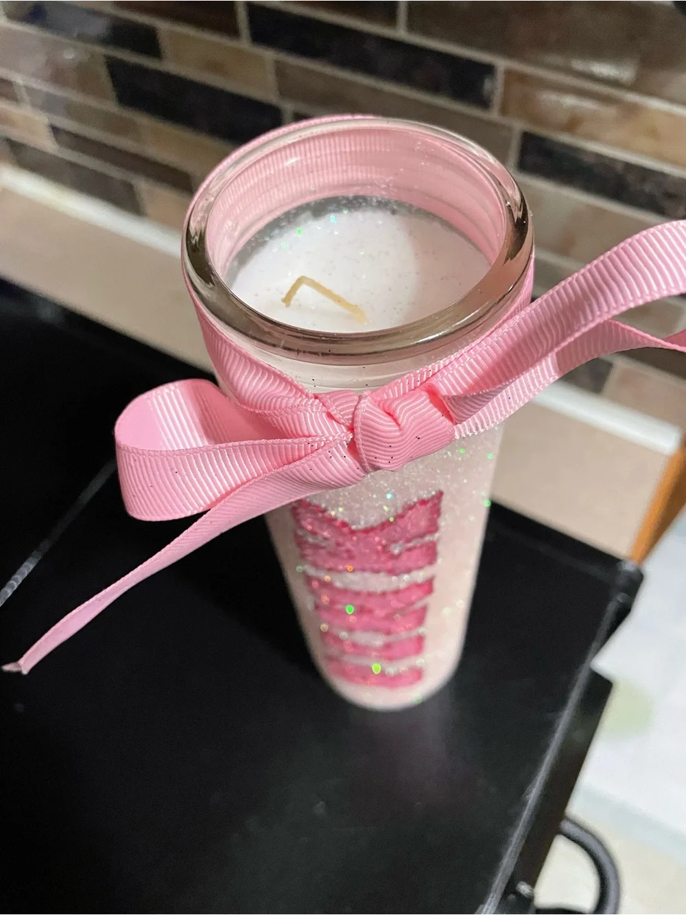 Handmade PINK-Inspired Glitter Candle – Never Used